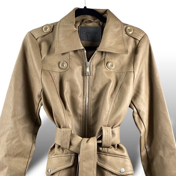 Ci Sono by Cavalini Jacket Womens Sz M Brown Faux Leather Belted Collar Jacket - Picture 4 of 9